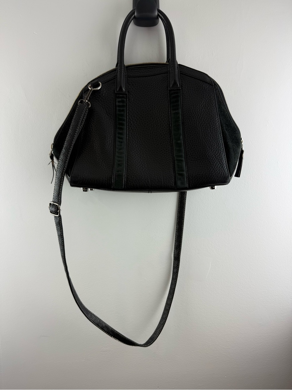 Mackage Black Pebbled Leather & Suede Crossbody Dome Satchel Bag